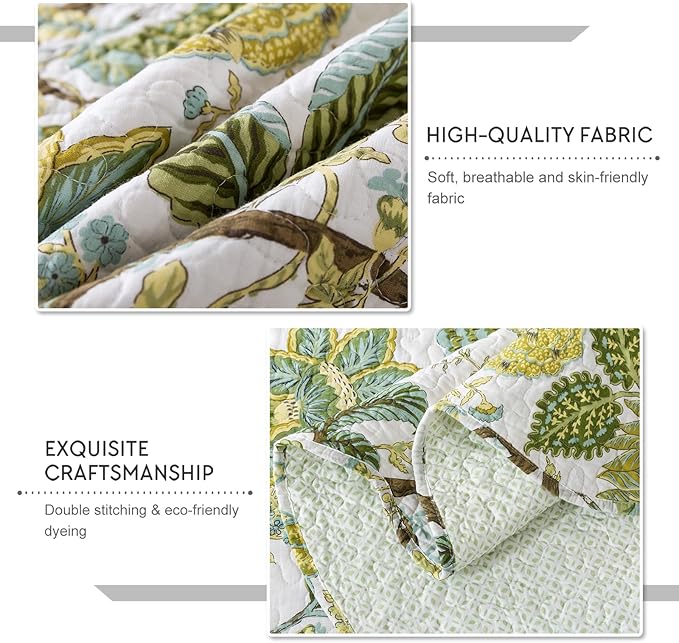 3-Piece Quilt Set Quilted Bedspread Cotton Coverlet Set Floral Oversized - Image 4