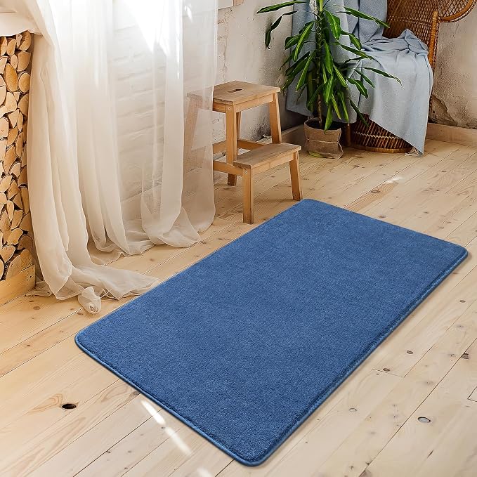 Modern Washable Runner Rugs, 2x3 Feet Blue Bedroom Runner Rug | Small Area Rugs - Image 6