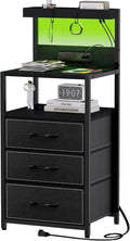 SZLHANJZ LED Nightstand with Charging Station, 3 Fabric Drawers, Storage Side by SZLHANJZ