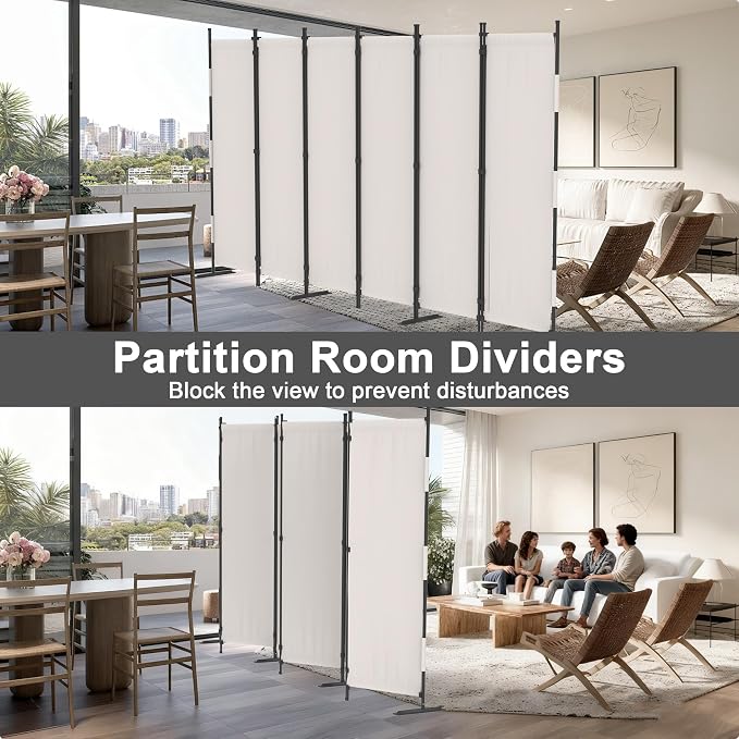 6 Panel Room Divider, 6ft Folding Screen Portable Wall Partition Room Divider - Image 4