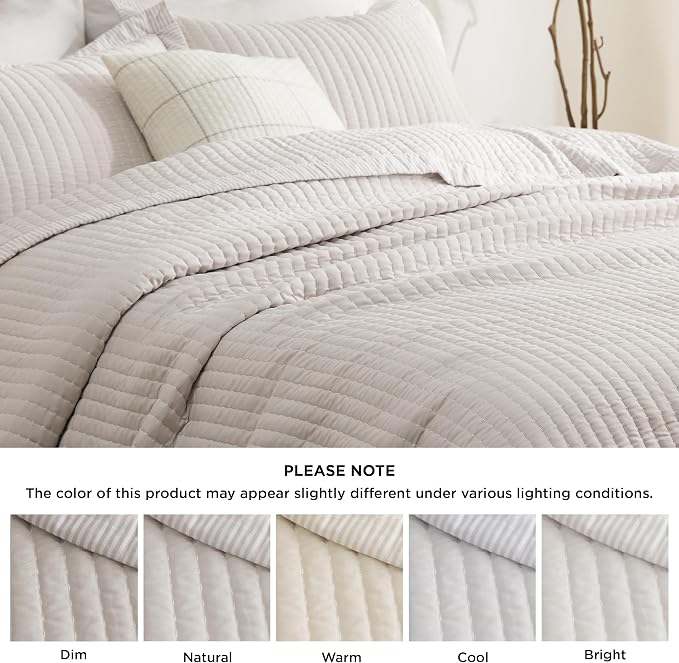 Bedsure King Size Quilt, Lightweight Striped Thin Comforter, Linen | Breathable - Image 4