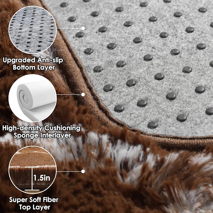5x7 Area Rugs for Living Room Bedroom, Fluffy Brown and White Throw Rug - Image 4