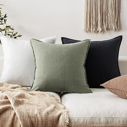 EMEMA Throw Pillow Covers Decorative Linen Pillow Covers 22x22 Inch Light Olive Green Boho Farmhouse Neutral Couch Throw Pillows for Bed Pack of 2 Accent Pillowcase Modern Sofa Cushion Livingroom Home