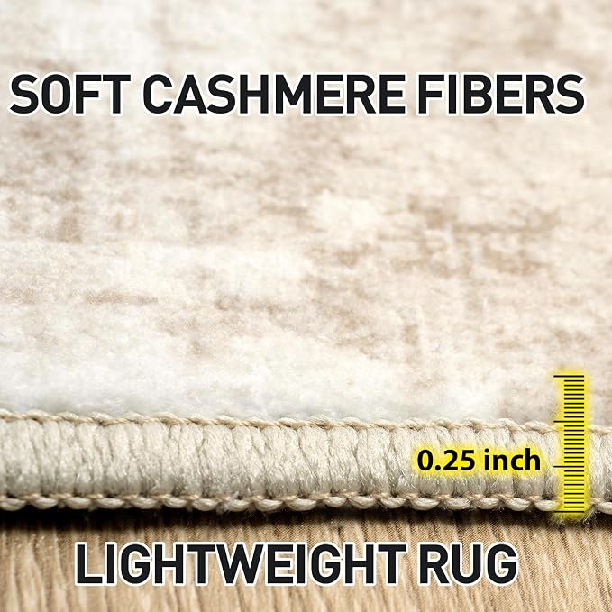 8x10 Area Rugs for Living Room: Washable Abstract Beige Grey Badroom Carpet | - Image 7