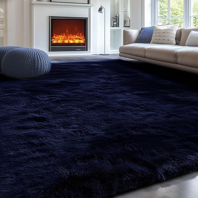 Dark Navy Blue Rugs for Living Room 5x8 Ft, Plush Area Rugs for Bedroom - Image 4