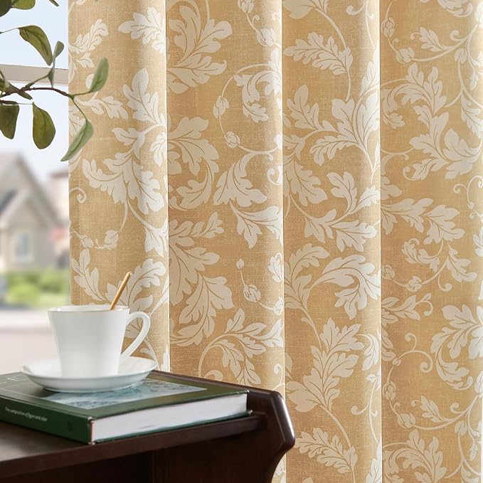 jinchan Brown Floral Blackout Curtains 84 Inch Farmhouse Grommet 2 Panels | - Image 4