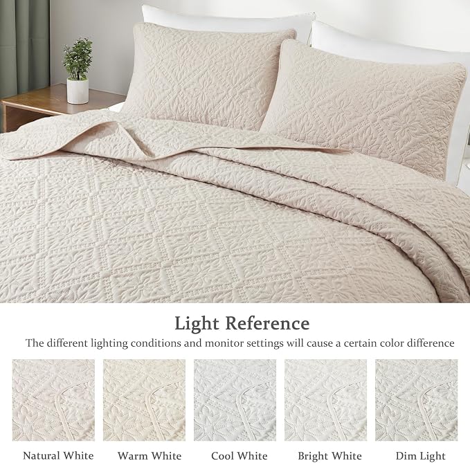 Exclusivo Mezcla King Quilt Set, Brich Beige | Lightweight Soft Bedspreads - Image 3