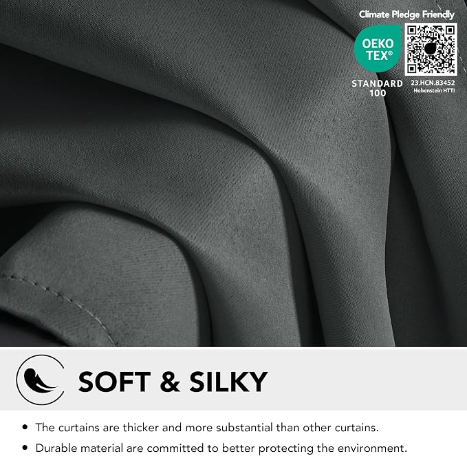 Deconovo Blackout Curtains for Bedroom and Living Room 95 Inches Long | Black - Image 3