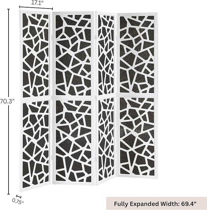 Roundhill Furniture Aurra 4-Panel Wood Room Divider, Folding Portable Partition - Image 6