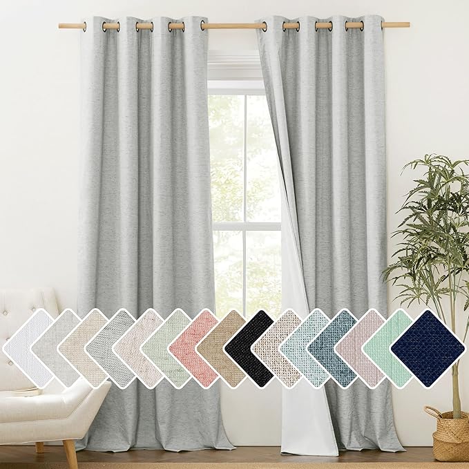 NICETOWN Grey Long Linen Full Shade Panels, Pair of Thermal Insulated & Energy by NICETOWN
