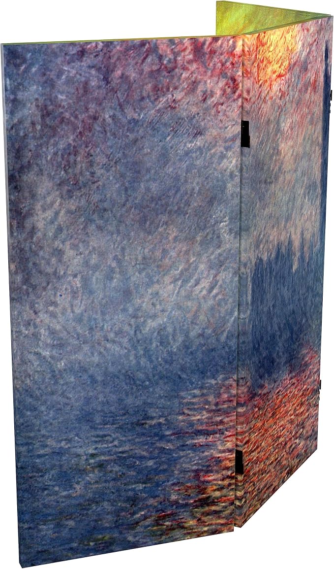 Red Lantern Double Sided Works of Monet Canvas Folding Screen - Image 6