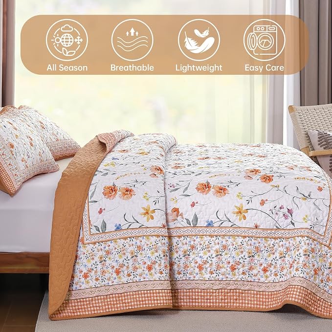 WONGS BEDDING Fall Quilt Set Queen, Microfiber Lightweight Farmhouse Bed Quilt - Image 5