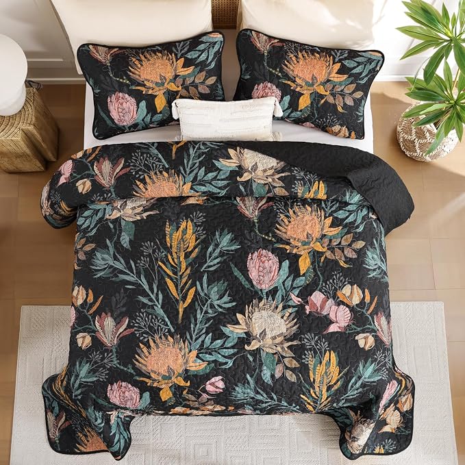 Dintszyayue Quilt King Size Black, Soft Microfiber Lightweight Farmhouse Bed - Image 4