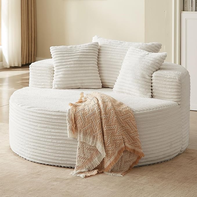55'' Oversized Round Chair Lounge Chaise Indoor, Cloud Corduroy Upholstered - Image 9