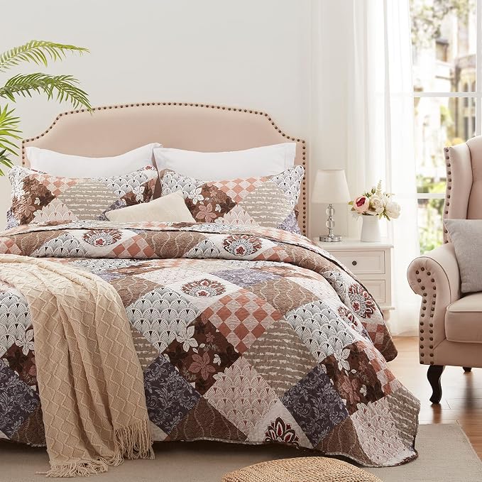 Full/Queen Size Quilt Set 3 Pieces Lightweight Reversible Bedspread-90''x98'' - Image 3