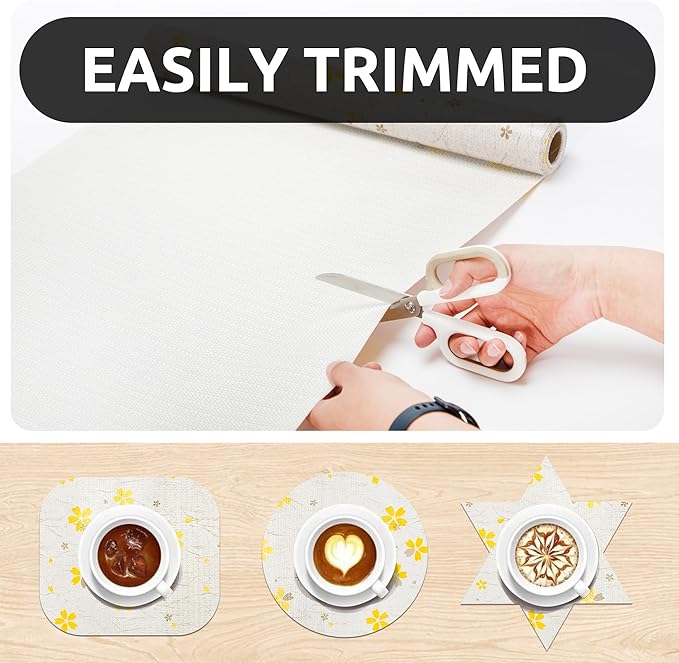 RAY STAR 18X96 Inch Shelf Liner for Kitchen Cabinets, Non-Adhesive Cabinet Liner Washable, PVC Drawer Liner for Dresser Non-Slip Bathroom (Yellow Floral)(1 Roll)