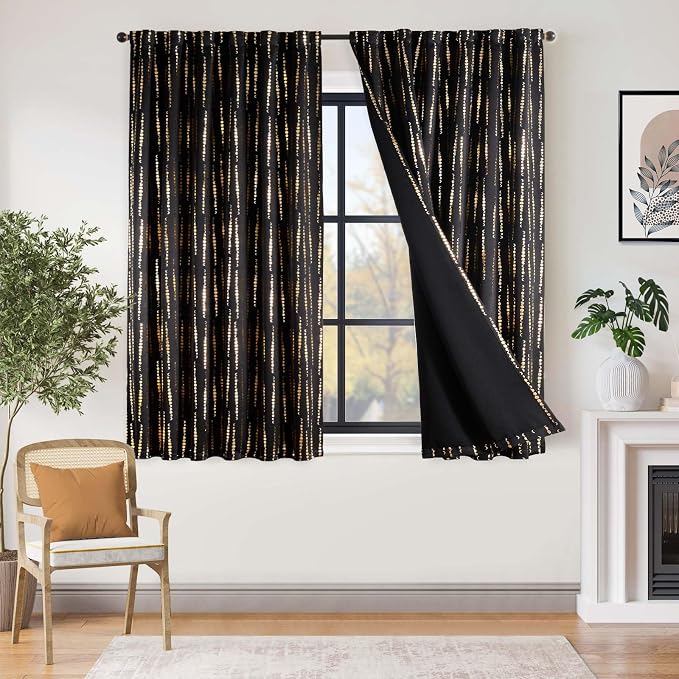 jinchan Boho Blackout Curtains 63 Inch Length Moon Phase Printed Drapes | Gold by JINCHAN