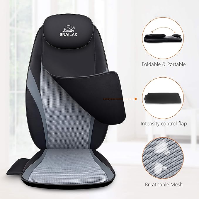 Snailax Shiatsu Back Massager with Heat Massage Chair Pad Kneading Back Massager for Pain Relief Deep Tissue Chair Massage Pad for Office Home