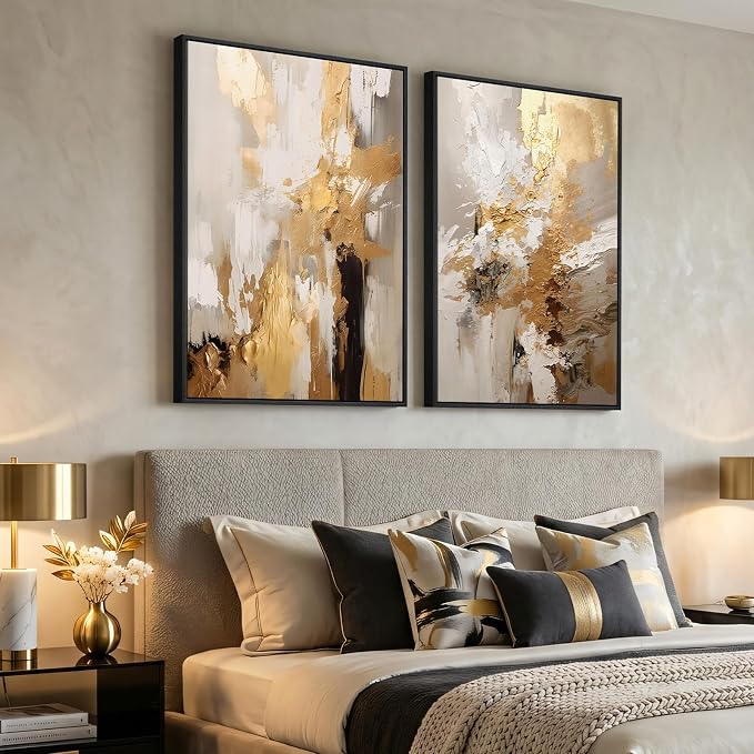 Framed Modern Luxury Brown Gold Abstract Wall Art - Image 4