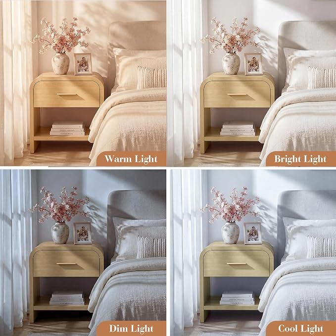 Night Stand Set of 2 1-Drawer and 1 Storage Shelf Nightstand 24" H Metal Handle - Image 7