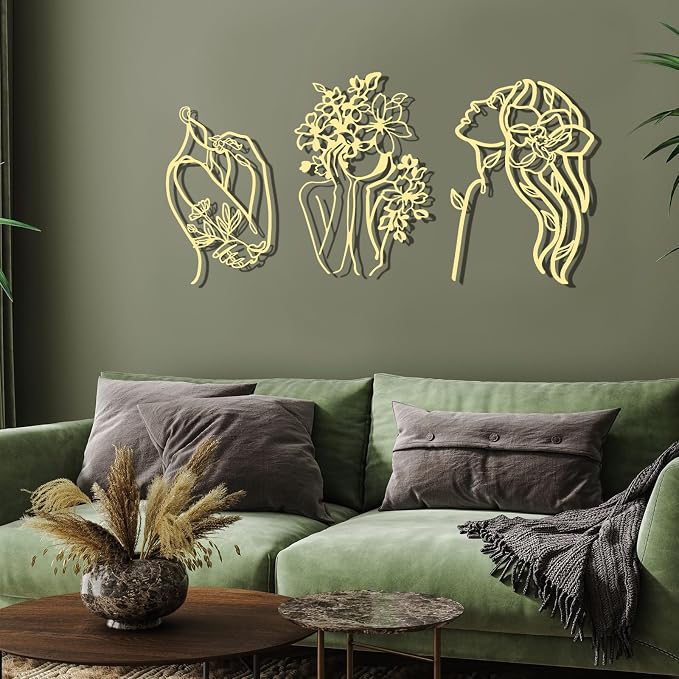 Photect 3 Pcs Metal Wall Art Decor Minimalist Abstract Woman Wall Art Metal - Image 4