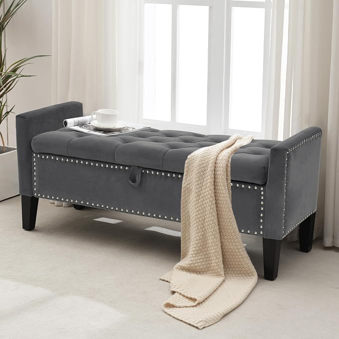 Velvet Ottoman with Storage, Modern Storage Bench - Image 8