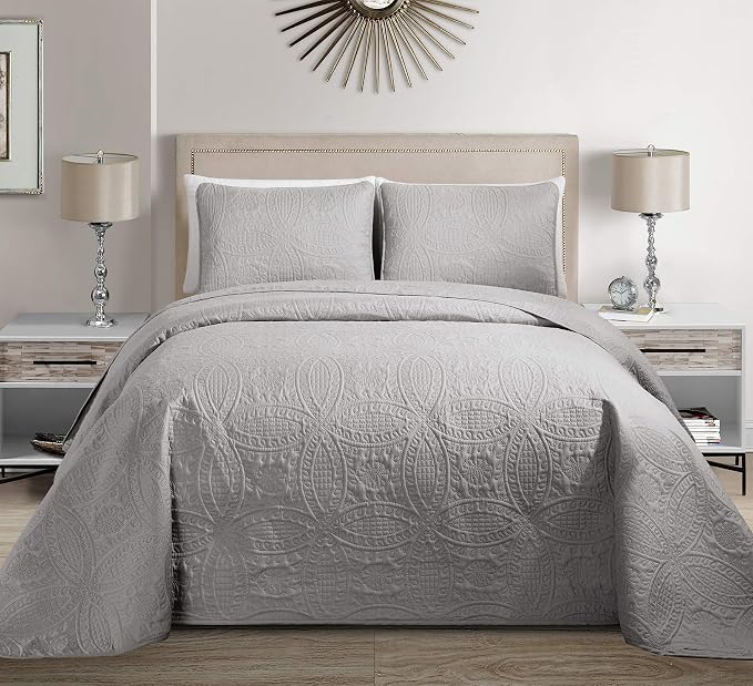 Fancy Collection Embossed Coverlet Bedspread Over Size Set Solid # Austin by Fancy+Linen