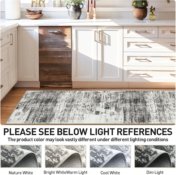 2'6''x8' Runner Rugs Washable Rug:Modern Abstract Hallway Black Grey Carpet | - Image 7