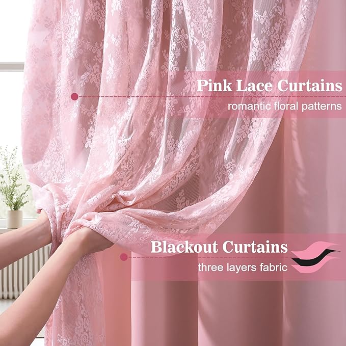 Yinhua Pink Blackout Curtains Double Layer Curtains - Image 2