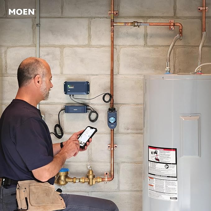 Moen Flo Smart Water Monitor and Automatic Shutoff Sensor, Wi-Fi Connected Water Leak Detector for 1-Inch Diameter Pipe, 900-006