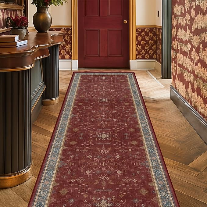 Non Slip 10ft Long Hallway Runner Rug Burgundy - Image 6
