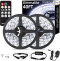 JNGMAIR 40ft LED Strip Lights with Remote, 6500K Daylight White Dimmable Tape Lights, 12V 720 LEDs 2835 Strong Adhesive Rope Lights for Cabinet Kitchen Ceiling Closet Vanity Mirror Stairway Basement
