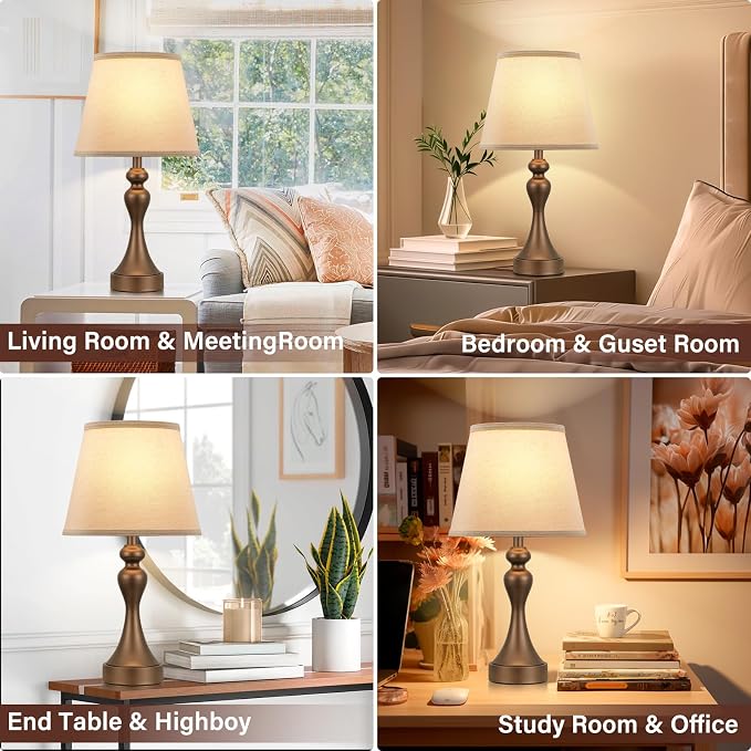 Touch Lamps for Nightstand, 3 Way Dimmable Bedside Lamps - Image 3