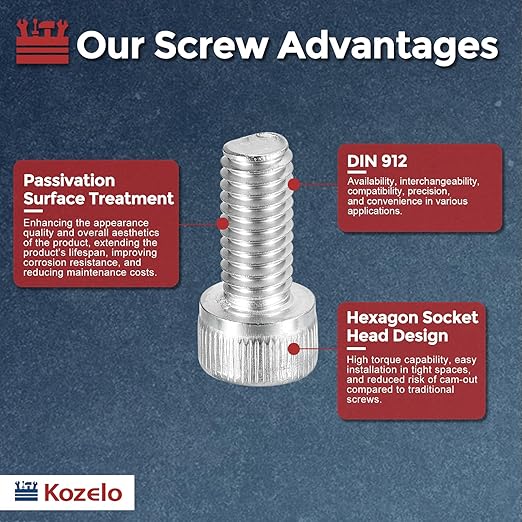 Kozelo 30pcs Socket Head Cap Screws - [M6-1 x 14mm] 304 Stainless Steel Allen Socket Drive for Electrical Motor 3D Printing Fan Engine Replacement Use, Silver