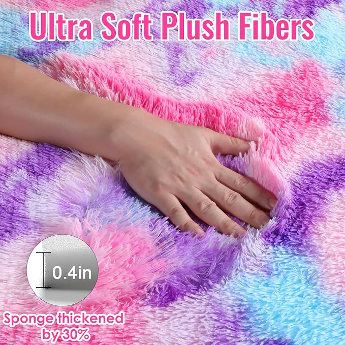 Rainbow Purple Rugs for Girls Bedoom 5x7 Ft, Fluffy Cute Colorful Pastel - Image 4