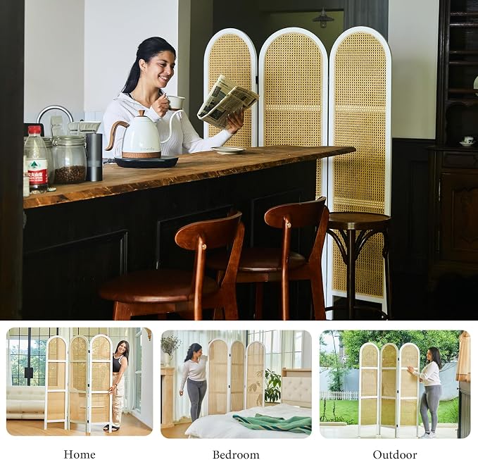 Svimi Room Dividers and Folding Privacy Screens, Pine Wood 5.6 Ft Double Hinged - Image 9