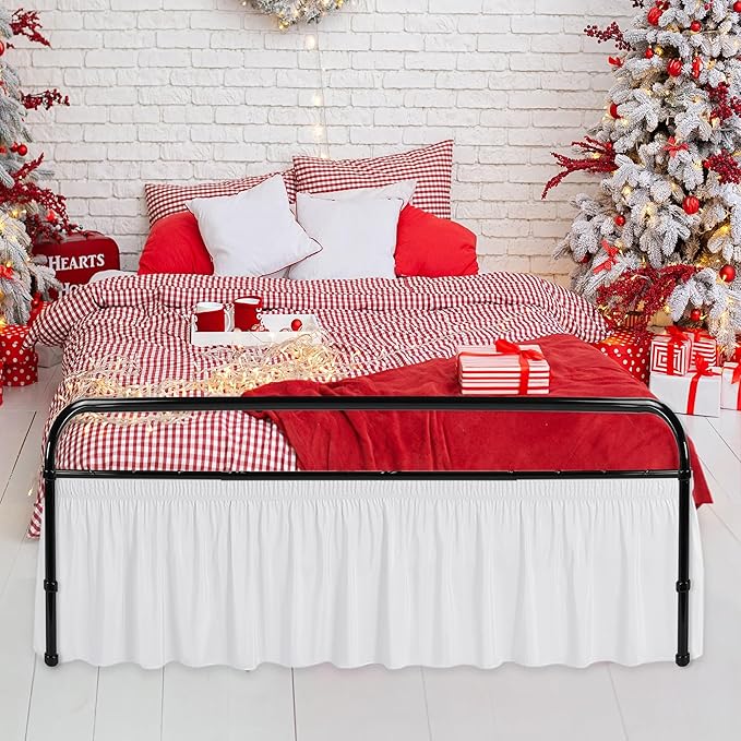 Biscaynebay Wrap Around Bed Skirts with Split Corners for Twin/Twin XL Beds 18" Drop, White Adjustable Elastic Dust Ruffles Easy Fit Wrinkle Resistant Silky Luxurious Fabric Machine Washable