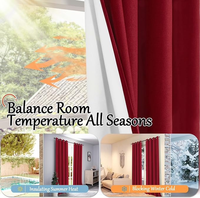 Linen Blackout Curtains 63 Inches Long 2 Panels Each 52 Wide Red | Thermal - Image 6