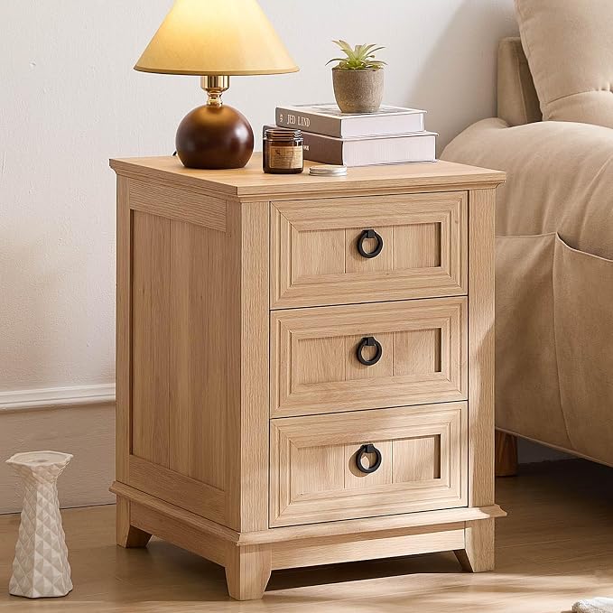 Joaxswe Farmhouse Nightstand, Natural Wood Night Stand Cabinet - Image 3