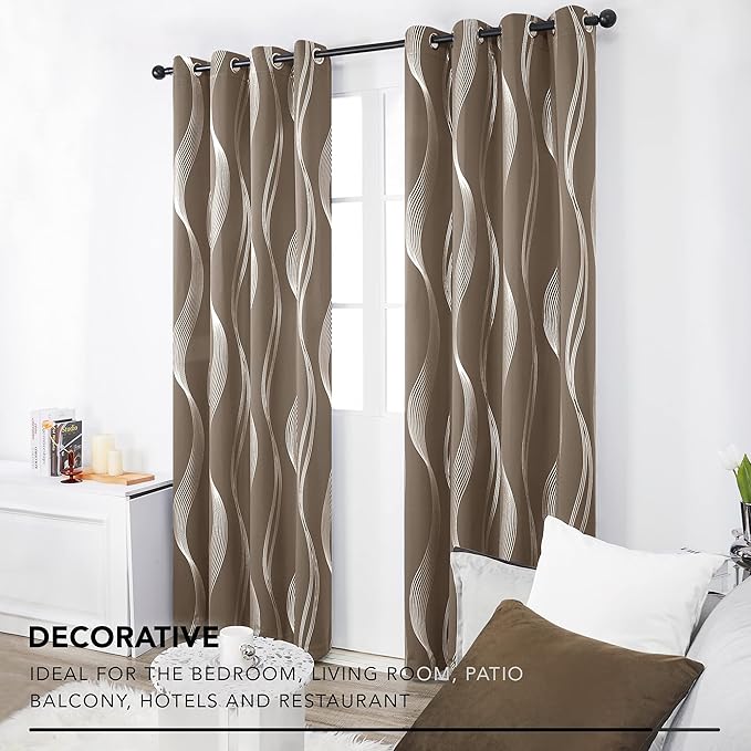 Deconovo Curtains for Living Room, Pattern Blackout Curtains 45 Inches Long | - Image 5