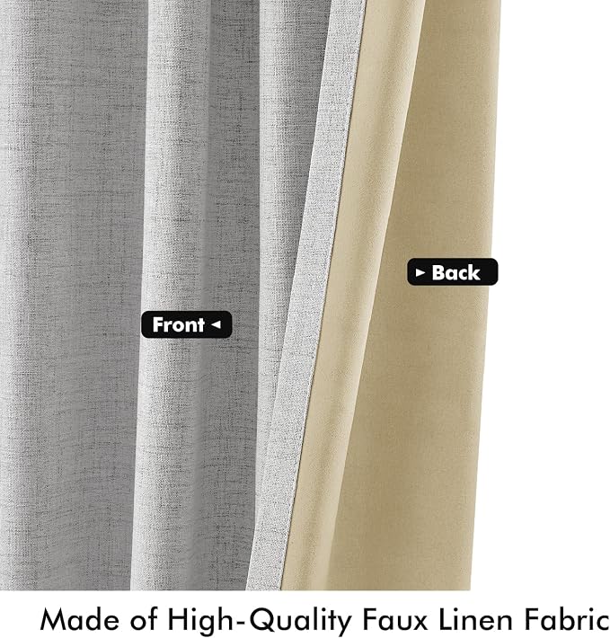 MIULEE 100% Blackout Linen Curtains 42 x 63 Inch Greyish White 2 Panels | - Image 6