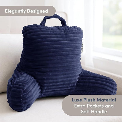 Nestl Reading Pillow for Kids & Teens with Shredded Memory Foam, Luxe Cut Plush Backrest Pillows for Reading and Gaming, for use on Couch, Bed, Floor, Adjustable Support with Washable Cover Navy Blue