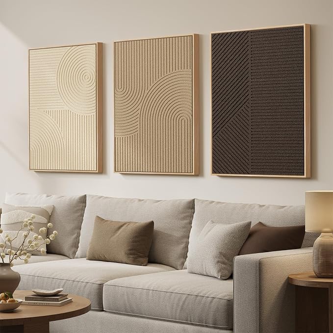 Large 3D Textured Framed Boho Neutral Wall Art by Cuspin