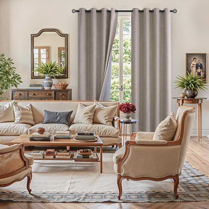YoungsTex Taupe Linen Blackout Curtains 84 Inches Length - Image 3