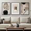Framed Neutral Abstract Wall Art, Minimalist Black and Beige Pictures by Cuspin