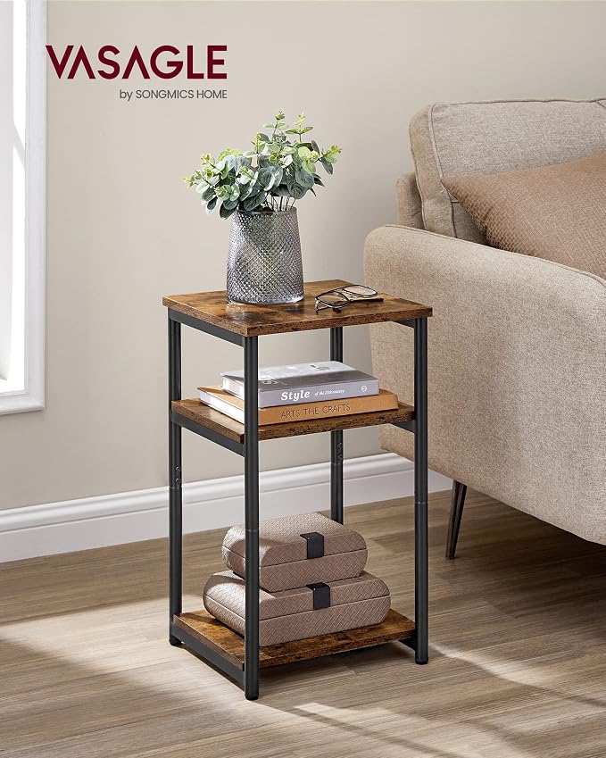 VASAGLE Side Table, Small End Table, Tall Nightstand, Steel Frame | - Image 2