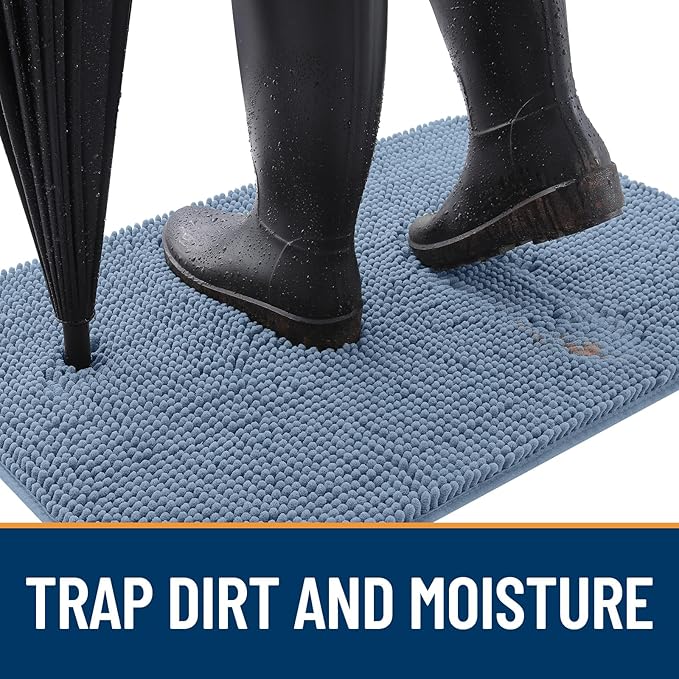 OLANLY Dog Door Mat for Muddy Paws 40x24, Absorbs Moisture and Dirt, Absorbent Non-Slip Washable Doormat, Quick Dry Chenille Mud Mat for Dogs, Entry Indoor Entryway Carpet for Inside Floor, Airy Blue