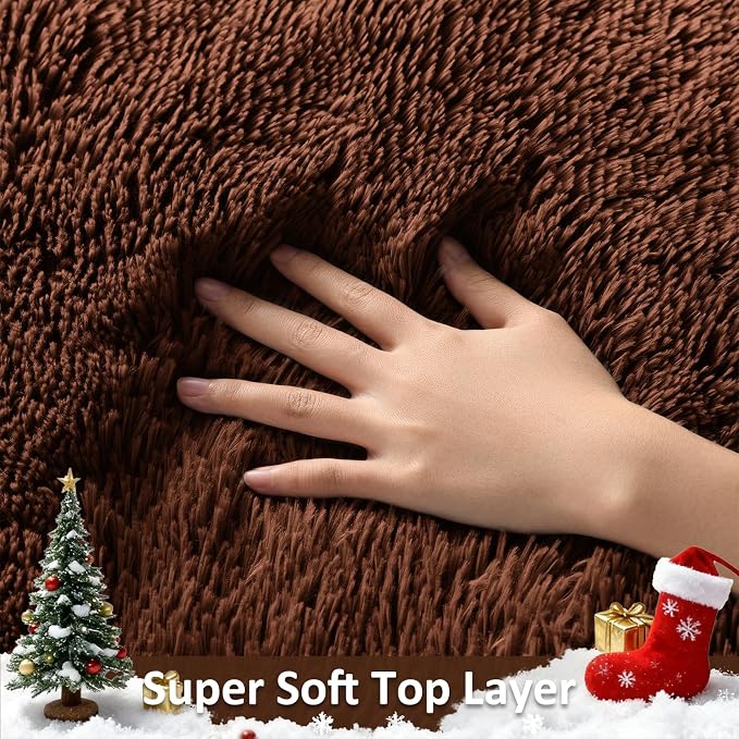 Ophanie Brown Rugs for Living Room Bedroom, 6x9 Fluffy Fuzzy Furry Carpet - Image 2