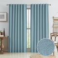 Slate Stone Blue Linen Blackout Curtains 90 Inch Long 2 Panels, Back Tab Rod by KEQIAOSUOCAI