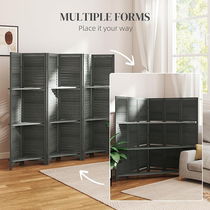 HOMCOM Room Divider with Shelves, 6 Panel, 3 Display Shelves, Folding Storage - Image 6